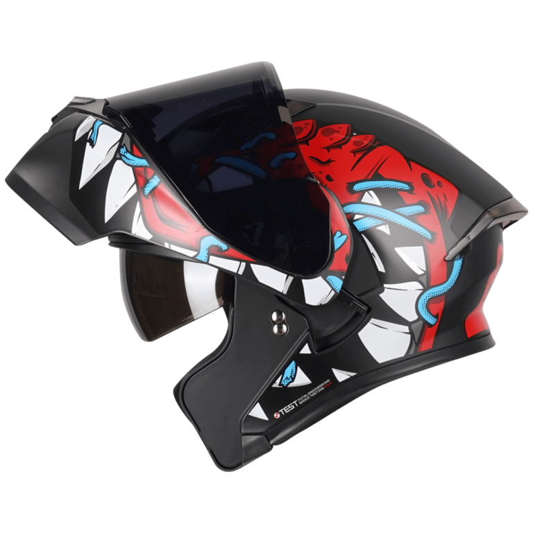 Casco Abatible Ich Dinopet Negro Mate Rojo Visor Humo Cascos Pb