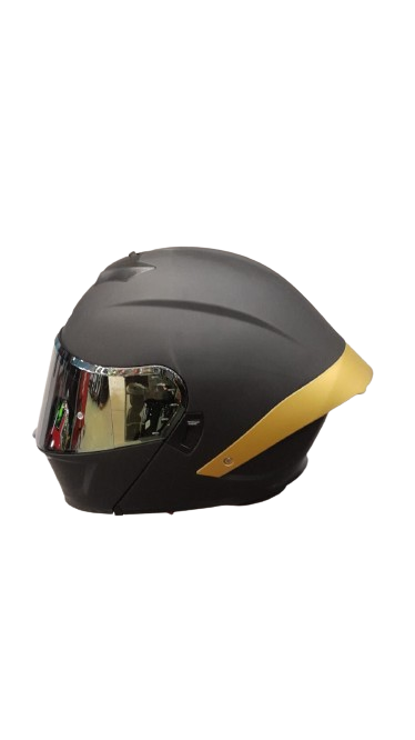 CASCO ABATIBLE XTRONG XTR-202 NEGRO CON SPOILER DORADO VISOR DORADO - Imagen 2