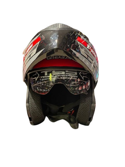 CASCO ABATIBLE GIGGA X3000 NASKKA NEGRO ROJO BRILLO - Imagen 2