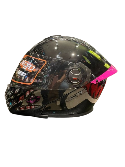 CASCO ABATIBLE XECURO 913 NEGRO BRILLO SPOILER FUCSIA - Imagen 3