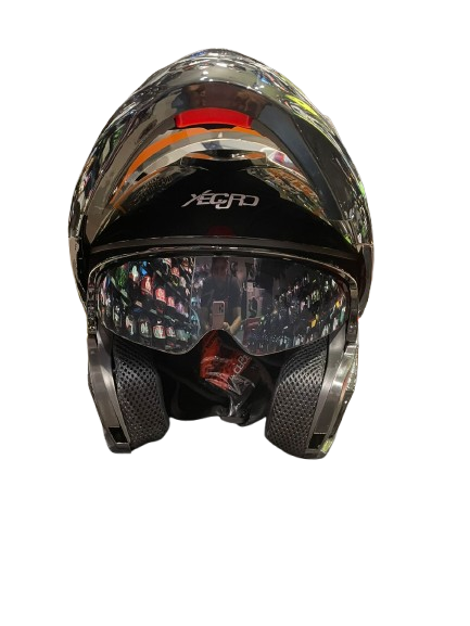 CASCO ABATIBLE XECURO 913 NEGRO BRILLO SPOILER FUCSIA - Imagen 2