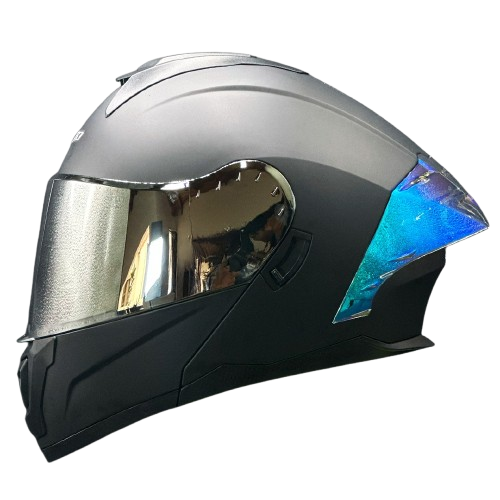 CASCO ABATIBLE XECURO 901 NEGRO MATE SPOILER TRANSPARENTE VERDE